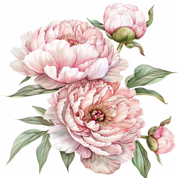 there is a painting of a bunch of pink flowers on a white background generative ai