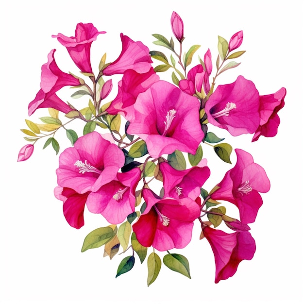 There is a painting of a bunch of pink flowers on a white background generative ai