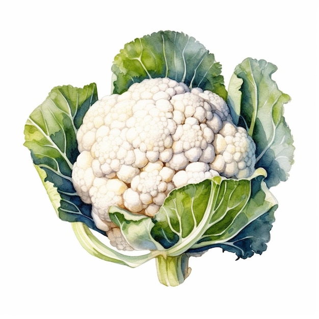 There is a painting of a cauliflower head with leaves generative ai