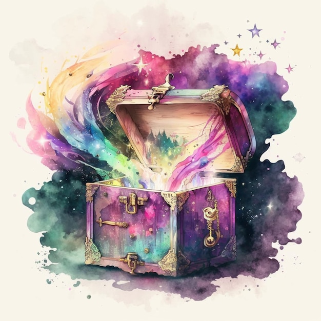 there is a painting of a chest with a rainbow colored opening generative ai