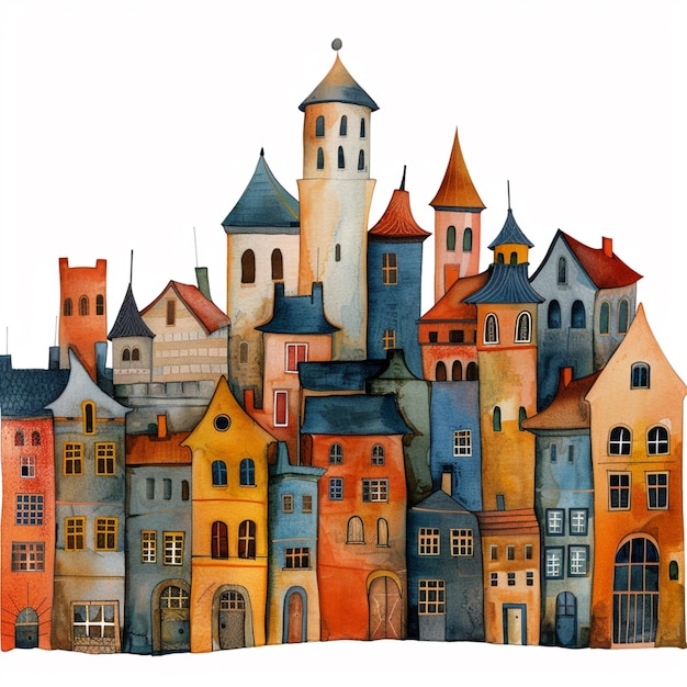 there is a painting of a city with a clock tower generative ai