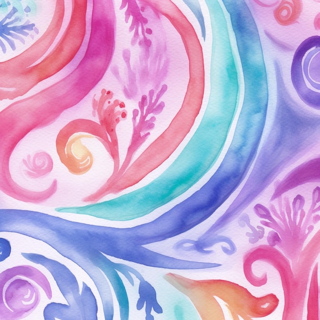 There is a painting of a colorful swirly design on a white background generative ai