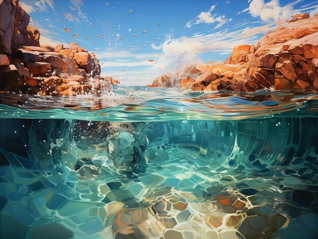 there is a painting of a dog swimming in the water generative ai