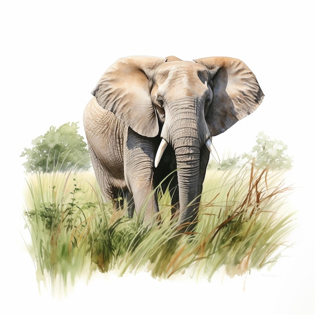 there is a painting of an elephant standing in the grass generative ai