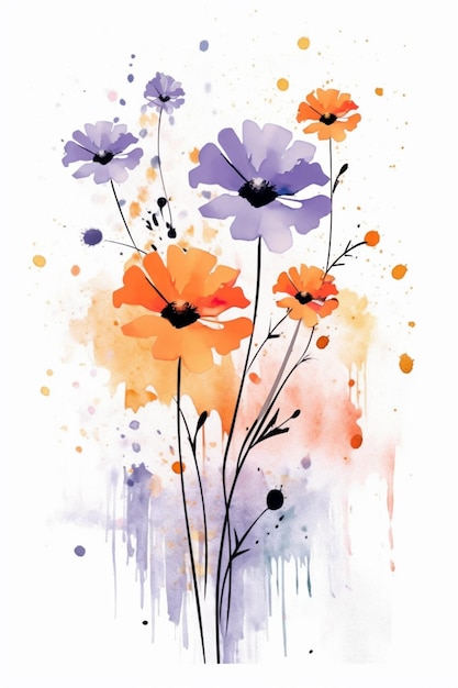 There is a painting of flowers with watercolor paint on it generative ai