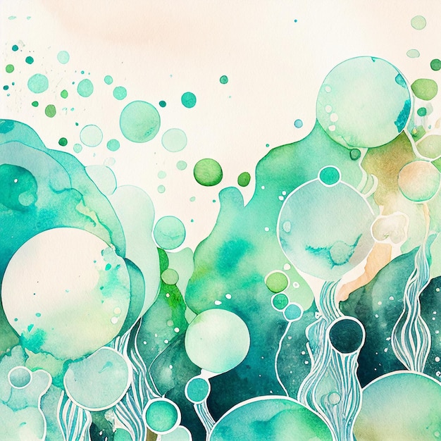 there is a painting of a green and white background with bubbles generative ai