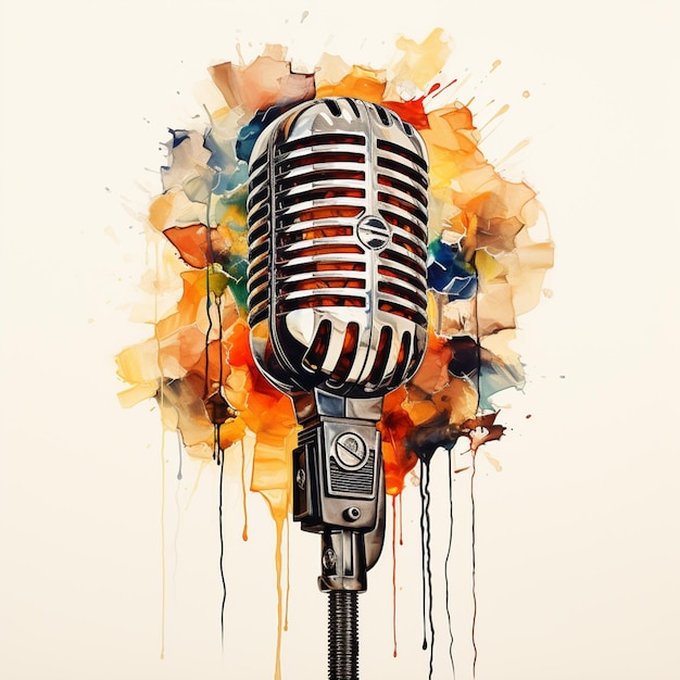 there is a painting of a microphone with a colorful background generative ai