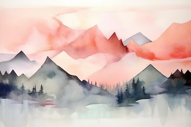 there is a painting of a mountain scene with a lake generative ai