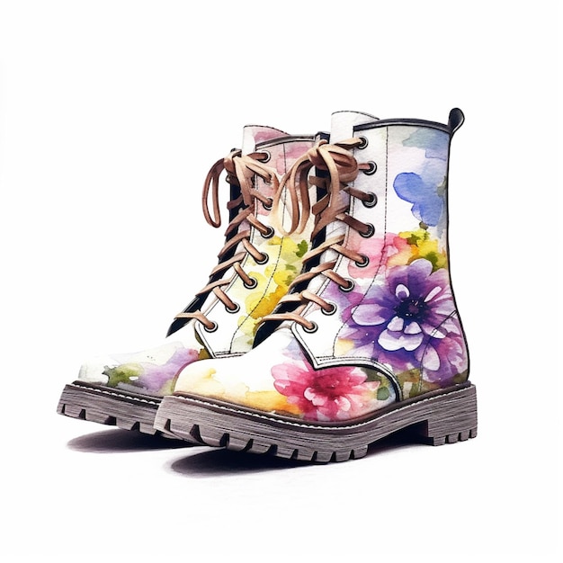 There is a painting of a pair of boots with flowers on them generative ai