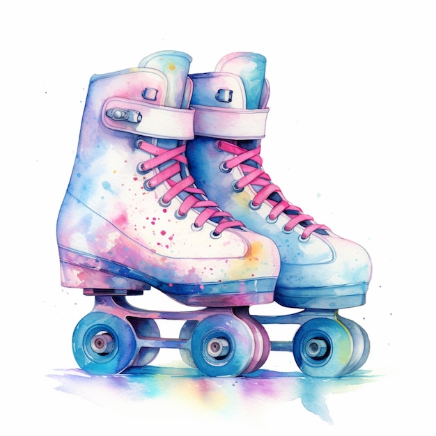 There is a painting of a pair of roller skates with watercolor paint generative ai