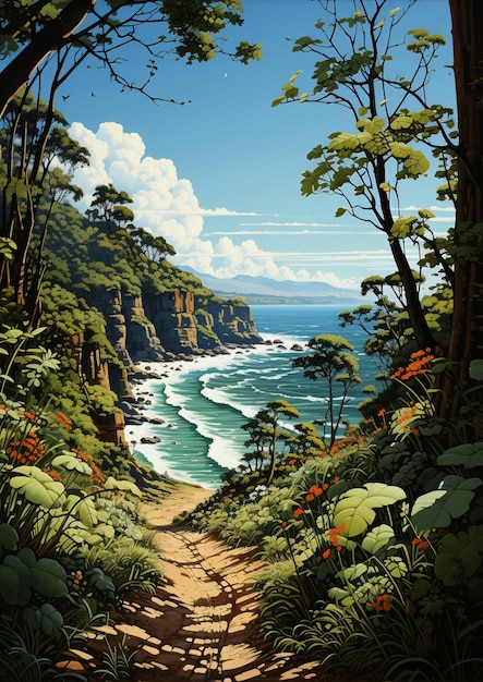 There is a painting of a path leading to the ocean generative ai