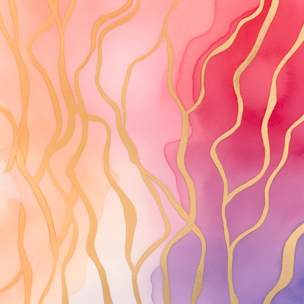 There is a painting of a pattern of lines on a pink and yellow background generative ai