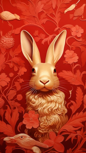 There is a painting of a rabbit with a beard and a bird generative ai