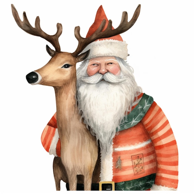 there is a painting of a santa claus and a deer generative ai