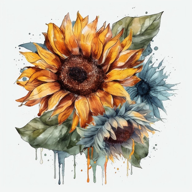 There is a painting of a sunflower with a splash of paint generative ai