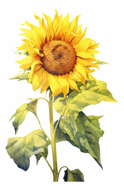 There is a painting of a sunflower with a white background generative ai