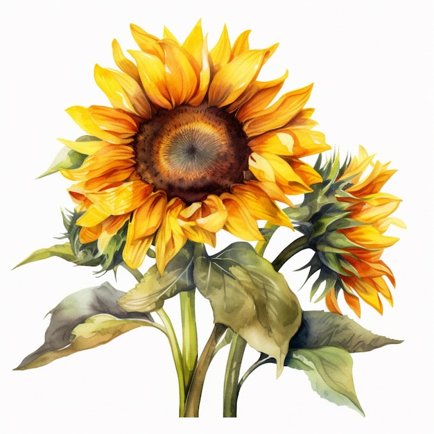 there is a painting of a sunflower with a white background generative ai