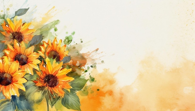 There is a painting of sunflowers on a watercolor background generative ai