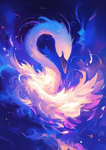 there is a painting of a swan that is flying through the air generative ai