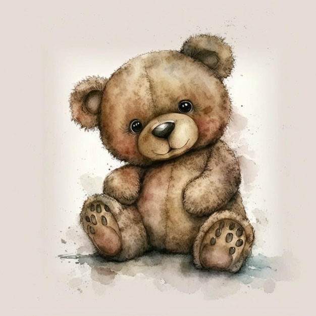 There is a painting of a teddy bear sitting on the ground generative ai