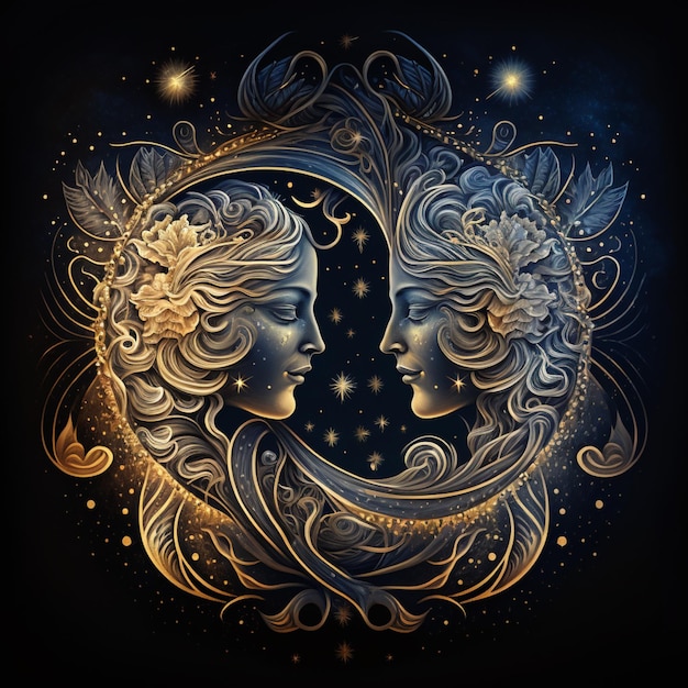 there is a painting of two women in a moon like frame generative ai