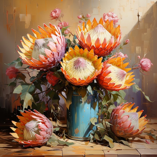 there is a painting of a vase of flowers on a table generative ai