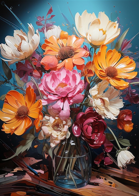 There is a painting of a vase of flowers on a table generative ai