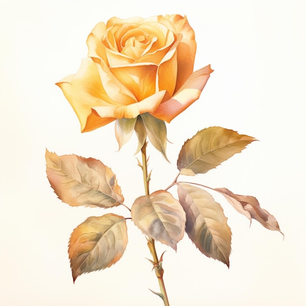 there is a painting of a yellow rose with leaves on it generative ai