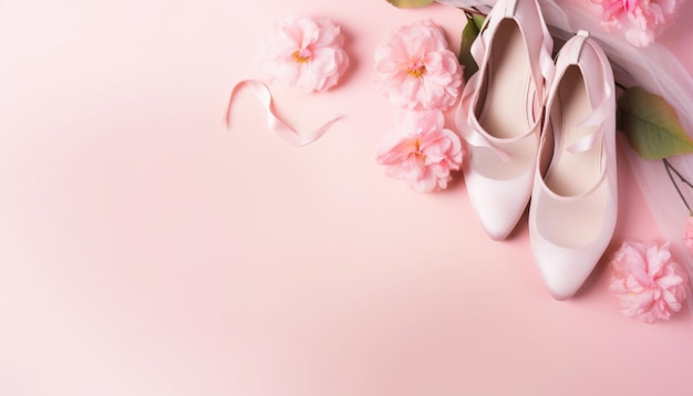 there is a pair of white shoes and a pink flower generative ai