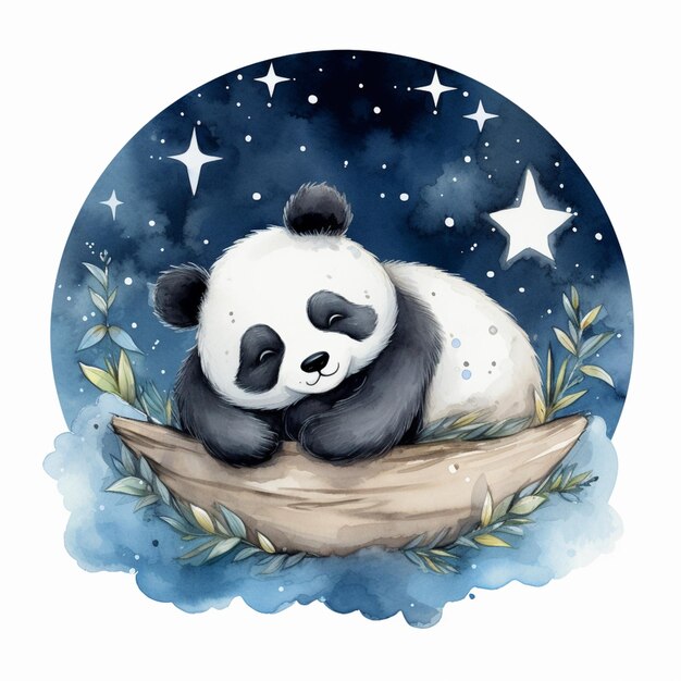 there is a panda bear that is sleeping on a log generative ai