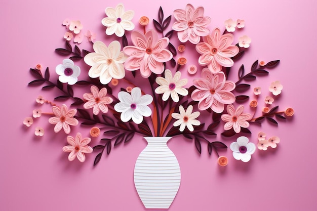 There is a paper art of a bouquet of flowers made of paper