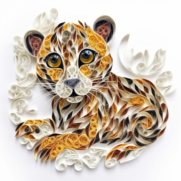 There is a paper art of a tiger with a flower in its mouth generative ai