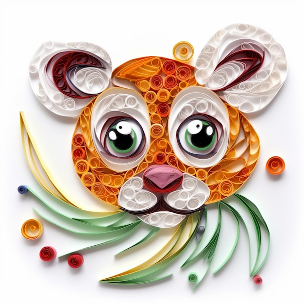 There is a paper art of a tiger with a flower in its mouth generative ai