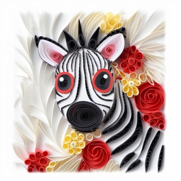 There is a paper art of a zebra with red eyes generative ai