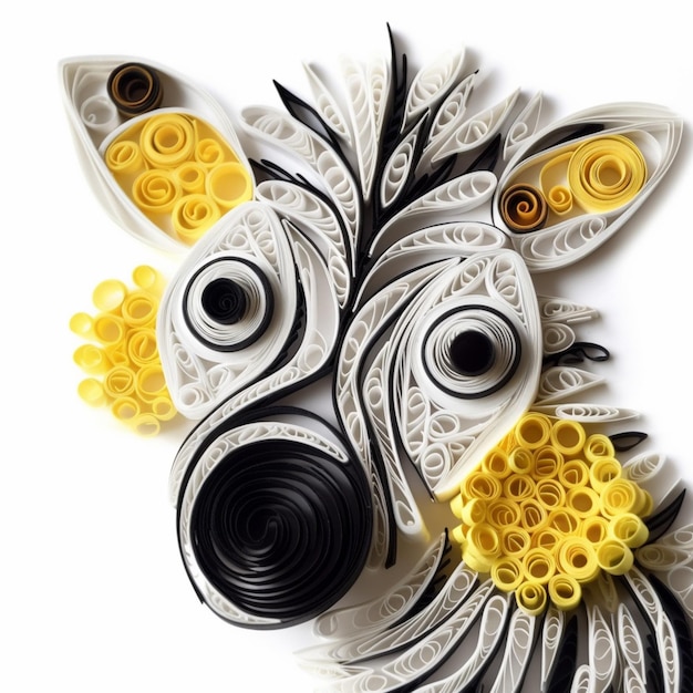 There is a paper art of a zebra with yellow flowers generative ai