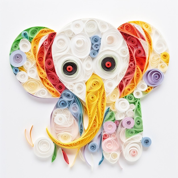 There is a paper cut elephant with colorful flowers on it generative ai