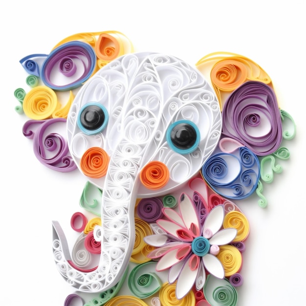 There is a paper cut elephant with colorful flowers on it generative ai