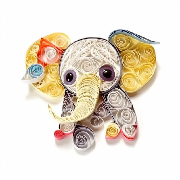 There is a paper cut elephant with a colorful head and tusks generative ai