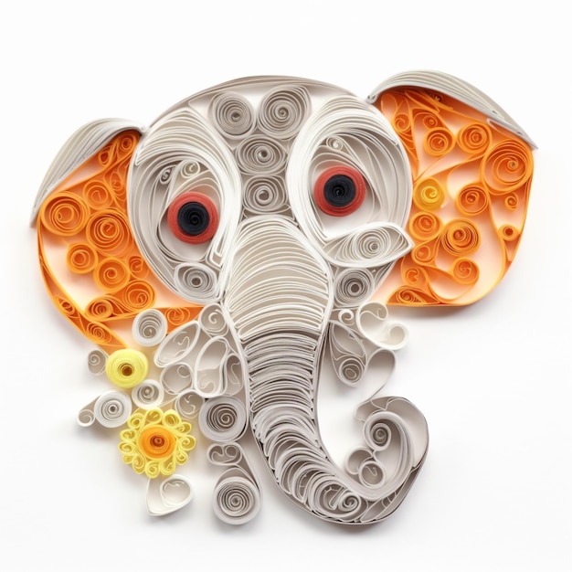 There is a paper cut elephant with a flower in its mouth generative ai