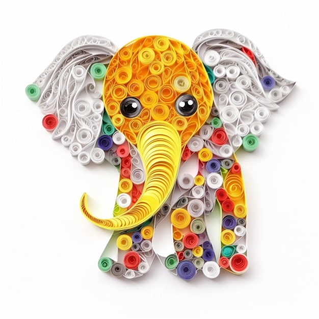 There is a paper cut elephant with many colored buttons on it generative ai