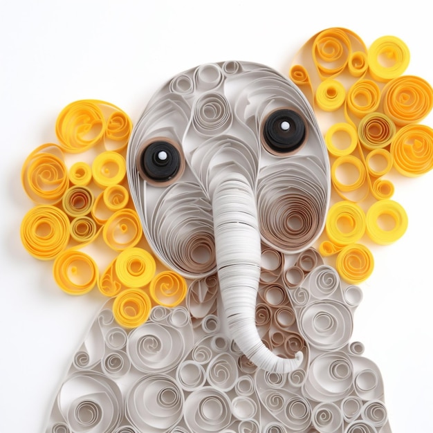 There is a paper cut elephant with a yellow flower on its head generative ai