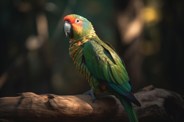 There is a parrot sitting on a branch in the forest generative ai