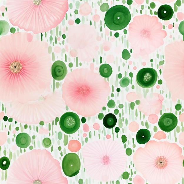 There is a pattern of pink and green flowers on a white background generative ai