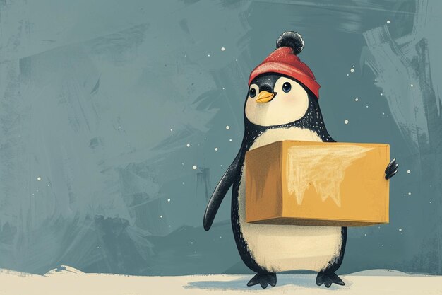 there is a penguin holding a box in his hands generative ai