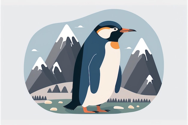 there is a penguin standing in front of a mountain with a sky background generative ai