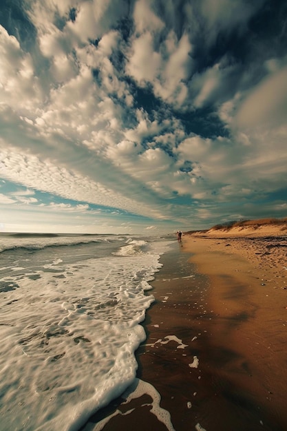 there is a person walking on the beach with a surfboard generative ai