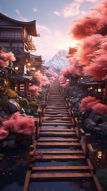 There is a picture of a beautiful japanese landscape with a bridge generative ai