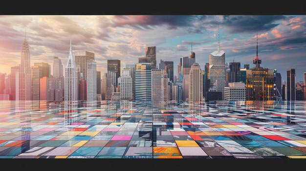 Photo there is a picture of a cityscape with a lot of squares generative ai