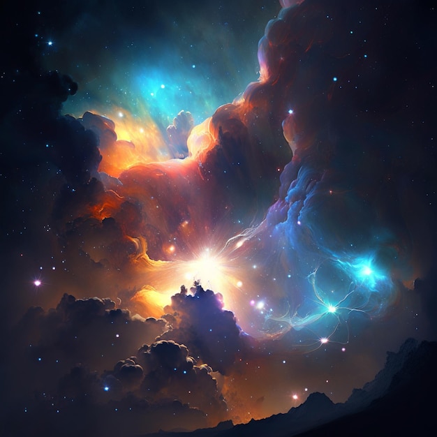 There is a picture of a colorful galaxy with clouds and stars generative ai