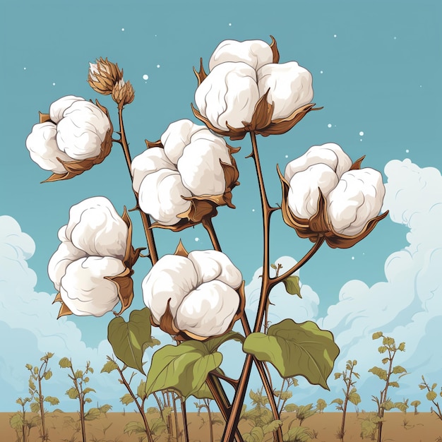 there is a picture of a cotton plant with a sky background generative ai